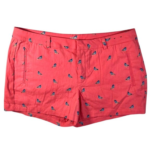a.n.a Pink Blue Bird Print Preppy Casual Summer Twill Shorts Womens Plus Size 16 - Picture 1 of 7